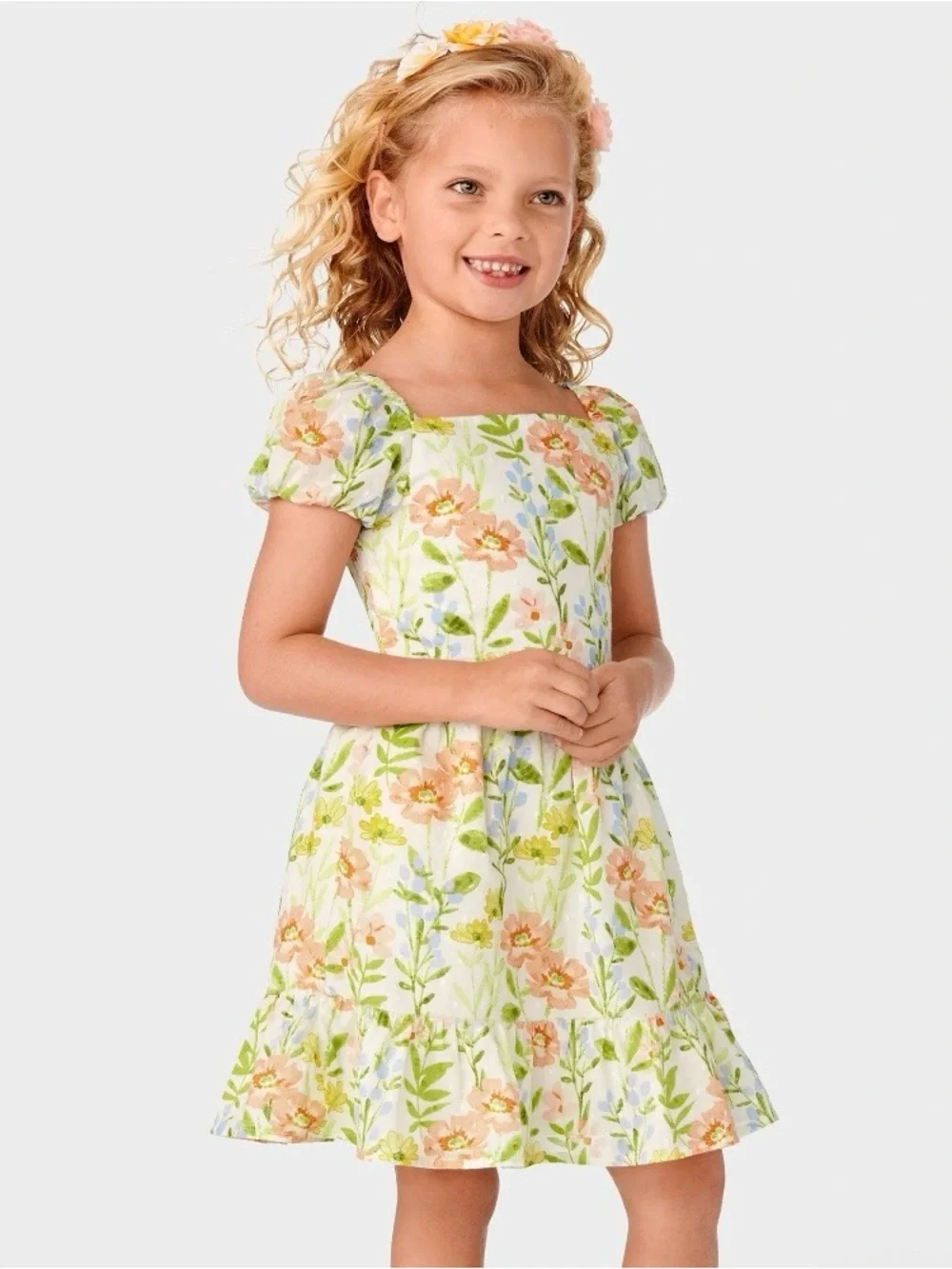Gymboree Girls ‘Prairie Fields’ Floral Ruffle Dress with Flower Headwrap Size 5T